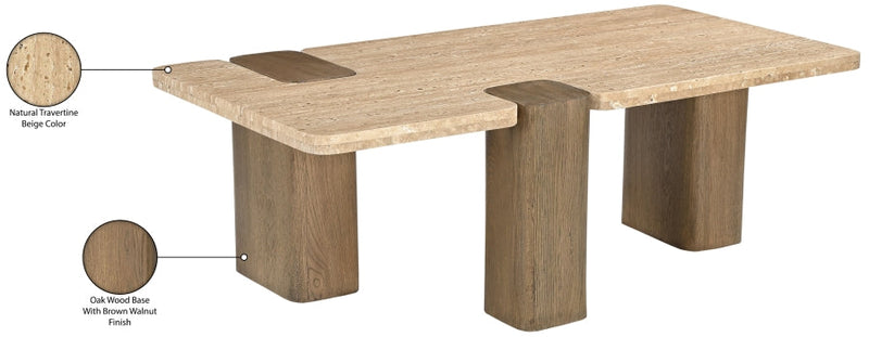 Ravenna Genuine Travertine and Oak Coffee Table in Natural - 33081Travertine-CT