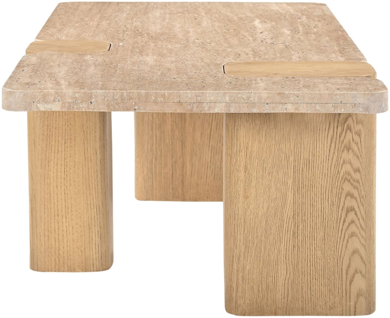 Ravenna Genuine Travertine and Oak Coffee Table in Natural - 99046Travertine-CT
