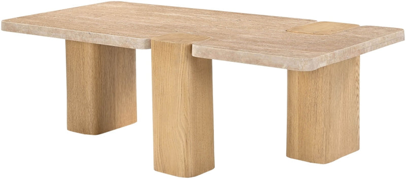 Ravenna Genuine Travertine and Oak Coffee Table in Natural - 99046Travertine-CT