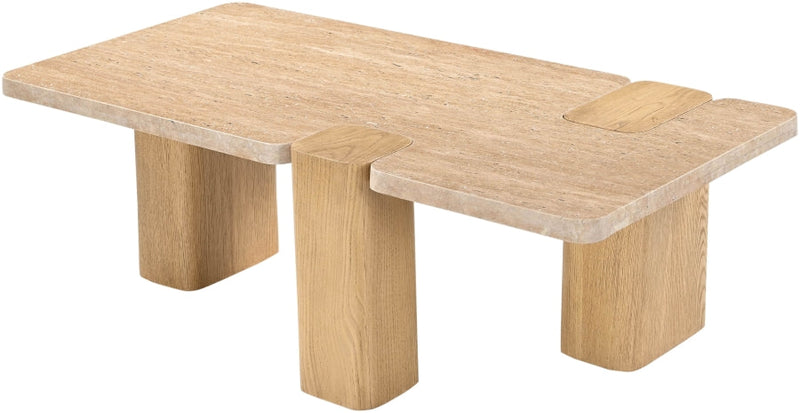 Ravenna Genuine Travertine and Oak Coffee Table in Natural - 99046Travertine-CT