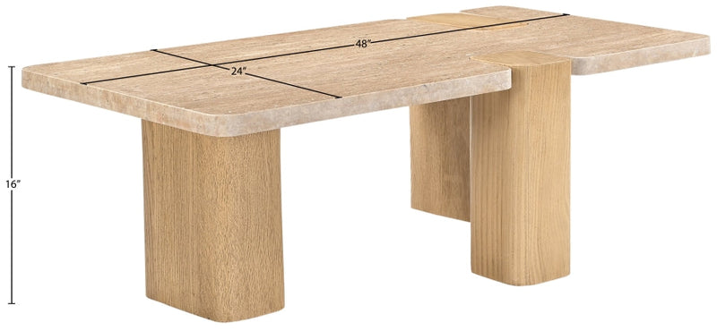 Ravenna Genuine Travertine and Oak Coffee Table in Natural - 99046Travertine-CT