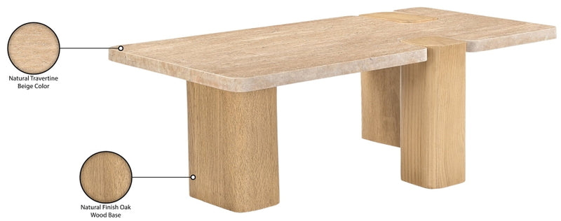 Ravenna Genuine Travertine and Oak Coffee Table in Natural - 99046Travertine-CT