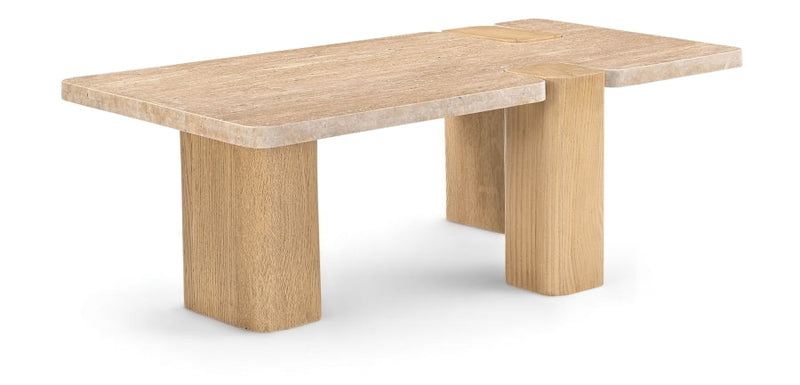 Ravenna Genuine Travertine and Oak Coffee Table in Natural - 99046Travertine-CT
