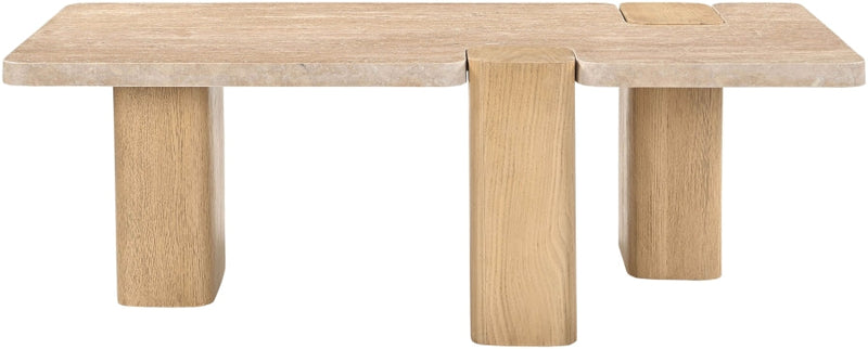 Ravenna Genuine Travertine and Oak Coffee Table in Natural - 99046Travertine-CT