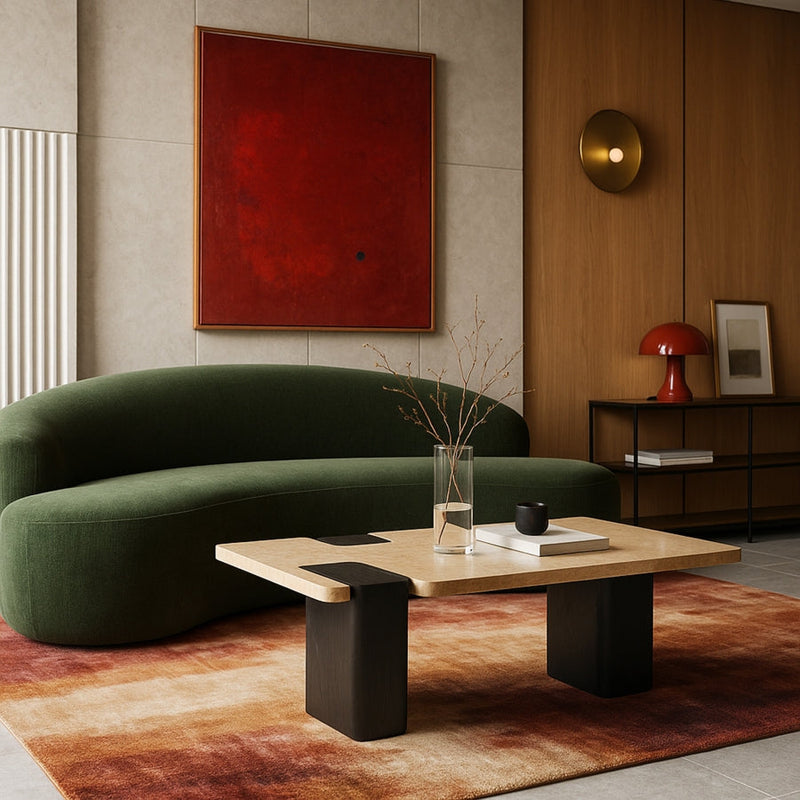Ravenna Genuine Travertine Top And Oak Wood Base Coffee Table in Natural - 99078Travertine-CT