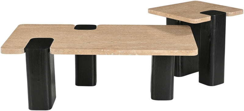 Ravenna Genuine Travertine Top And Oak Wood Base Coffee Table in Natural - 99078Travertine-CT