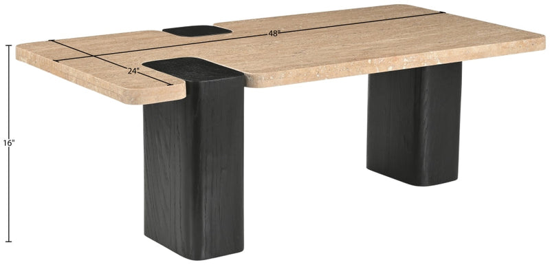 Ravenna Genuine Travertine Top And Oak Wood Base Coffee Table in Natural - 99078Travertine-CT