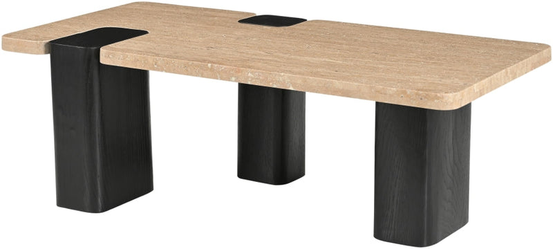 Ravenna Genuine Travertine Top And Oak Wood Base Coffee Table in Natural - 99078Travertine-CT