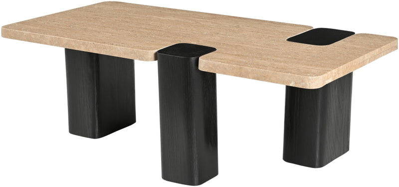 Ravenna Genuine Travertine Top And Oak Wood Base Coffee Table in Natural - 99078Travertine-CT