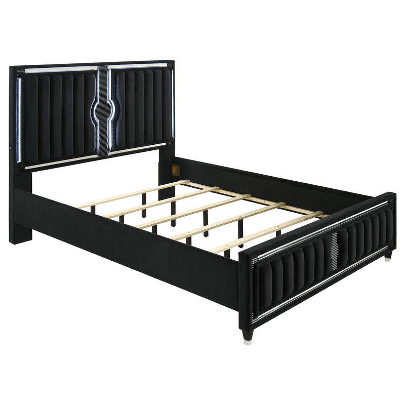 Ravenne 4-piece Velvet Upholstered California King LED Bedroom Set Black - 223191KW-S4