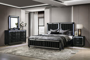 Ravenne 4-piece Velvet Upholstered Eastern King LED Bedroom Set Black - 223191KE-S4