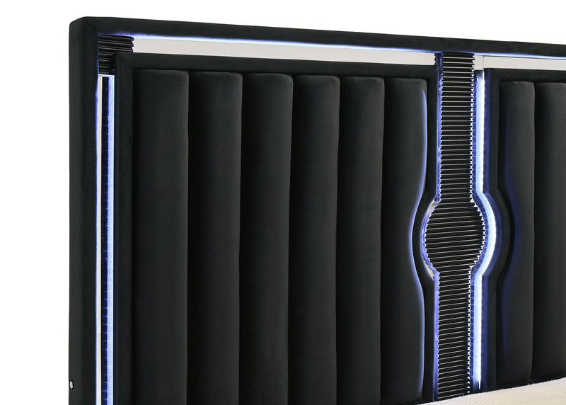 Ravenne 4-piece Velvet Upholstered Eastern King LED Bedroom Set Black - 223191KE-S4