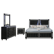 Ravenne 4-piece Velvet Upholstered Eastern King LED Bedroom Set Black - 223191KE-S4