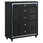 Ravenne 5-drawer Velvet Upholstered LED Chest of Drawers Black - 223195