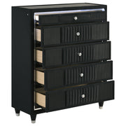Ravenne 5-drawer Velvet Upholstered LED Chest of Drawers Black - 223195