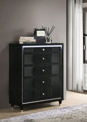 Ravenne 5-drawer Velvet Upholstered LED Chest of Drawers Black - 223195