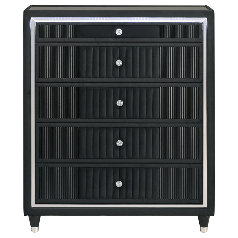Ravenne 5-drawer Velvet Upholstered LED Chest of Drawers Black - 223195