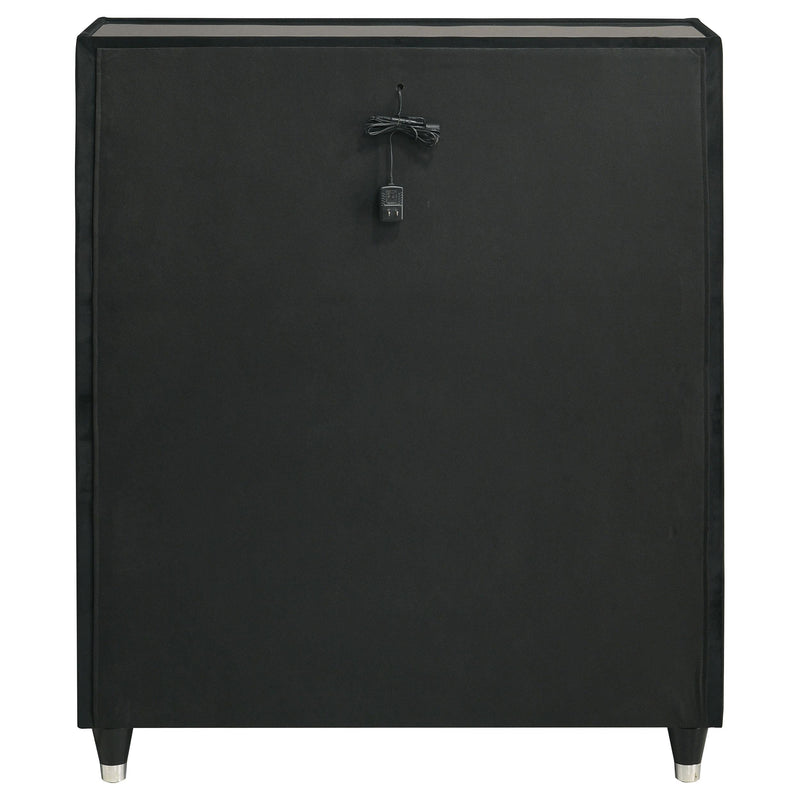 Ravenne 5-drawer Velvet Upholstered LED Chest of Drawers Black - 223195