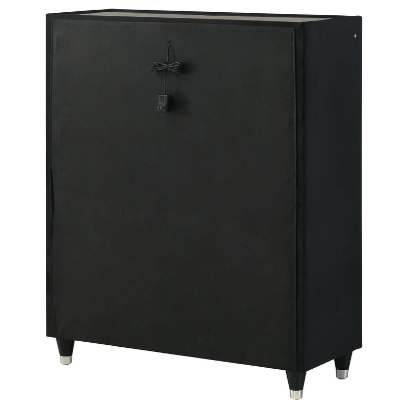 Ravenne 5-drawer Velvet Upholstered LED Chest of Drawers Black - 223195