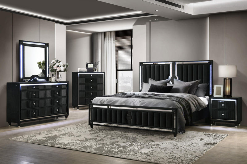 Ravenne 5-piece Velvet Upholstered California King LED Bedroom Set Black - 223191KW-S5