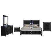 Ravenne 5-piece Velvet Upholstered California King LED Bedroom Set Black - 223191KW-S5