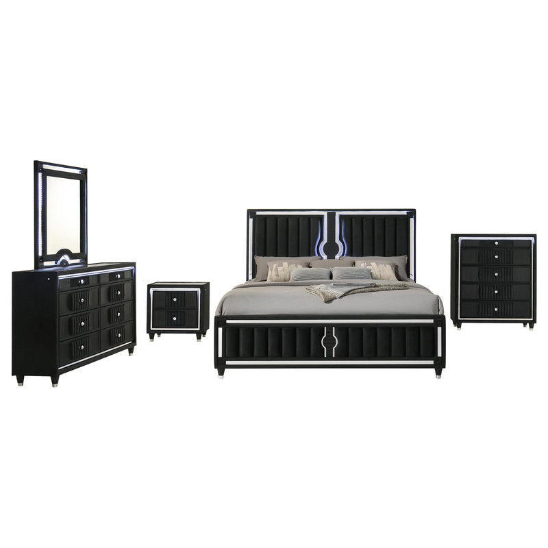 Ravenne 5-piece Velvet Upholstered Eastern King LED Bedroom Set Black - 223191KE-S5