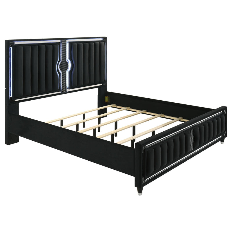 Ravenne 5-piece Velvet Upholstered Eastern King LED Bedroom Set Black - 223191KE-S5