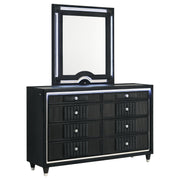 Ravenne 8-drawer Velvet Upholstered LED Dresser and Mirror Black - 223193M