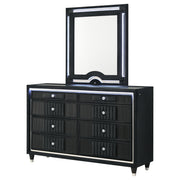 Ravenne 8-drawer Velvet Upholstered LED Dresser and Mirror Black - 223193M