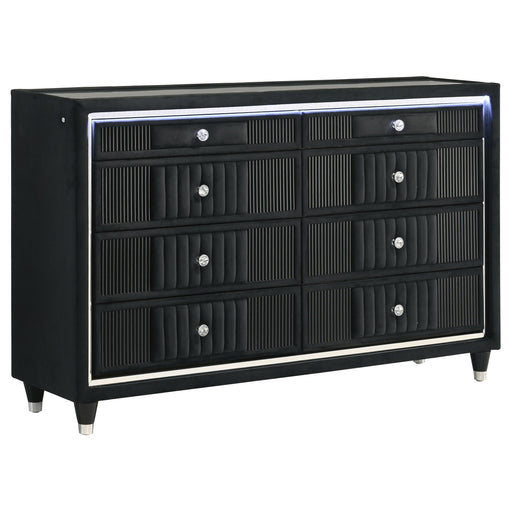 Ravenne 8-drawer Velvet Upholstered LED Dresser Cabinet Black - 223193