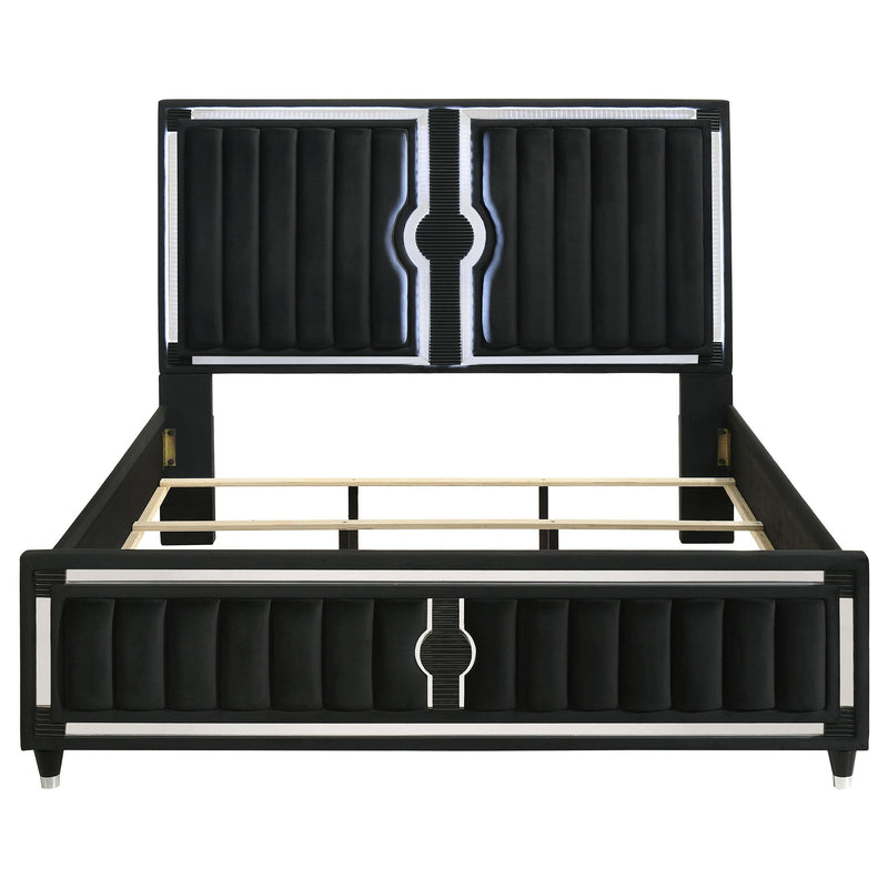 Ravenne Velvet Upholstered California King LED Panel Bed Black - 223191KW