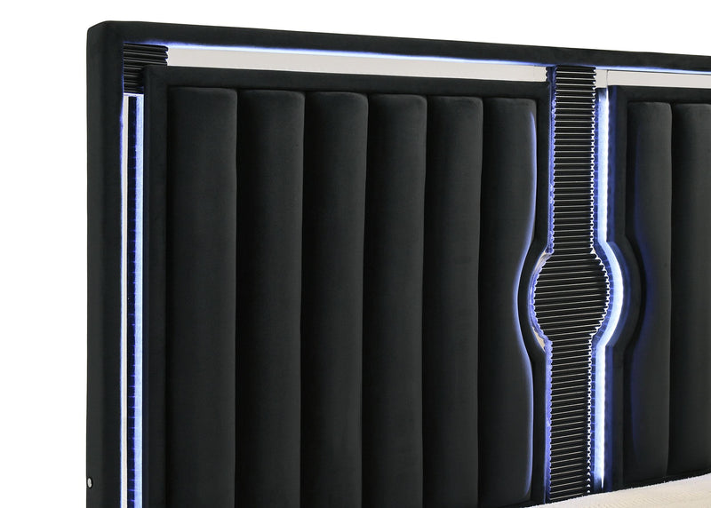 Ravenne Velvet Upholstered California King LED Panel Bed Black - 223191KW
