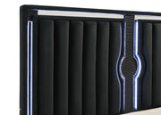 Ravenne Velvet Upholstered Eastern King LED Panel Bed Black - 223191KE