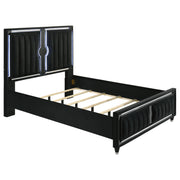 Ravenne Velvet Upholstered Queen LED Panel Bed Black - 223191Q