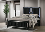 Ravenne Velvet Upholstered Queen LED Panel Bed Black - 223191Q