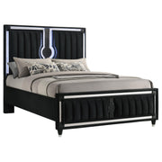 Ravenne Velvet Upholstered Queen LED Panel Bed Black - 223191Q