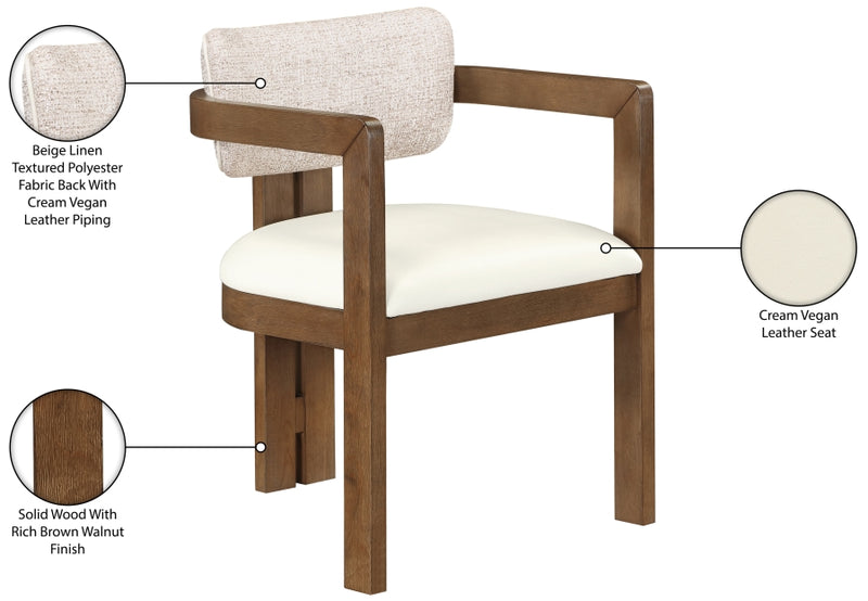 Ravina Vegan Leather and Linen Textured Fabric Upholstered Dining Chair in Beige, Set of 2 - 88079Beige-C