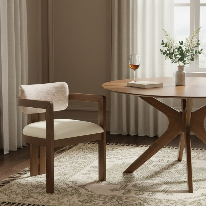 Ravina Vegan Leather and Linen Textured Fabric Upholstered Dining Chair in Beige, Set of 2 - 88079Beige-C
