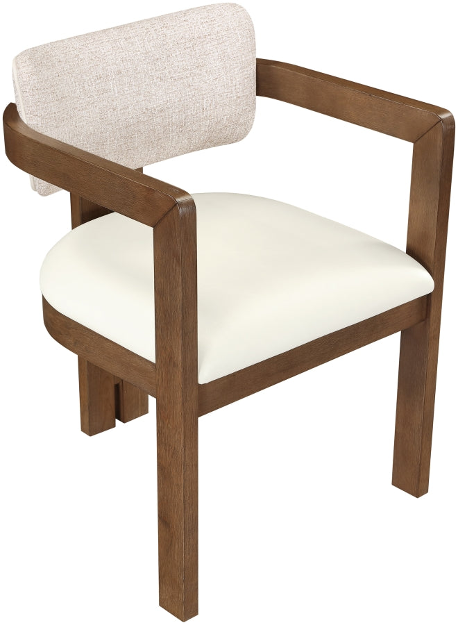 Ravina Vegan Leather and Linen Textured Fabric Upholstered Dining Chair in Beige, Set of 2 - 88079Beige-C