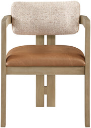 Ravina Vegan Leather and Linen Textured Fabric Upholstered Dining Chair in Cognac, Set of 2 - 88078Cognac-C