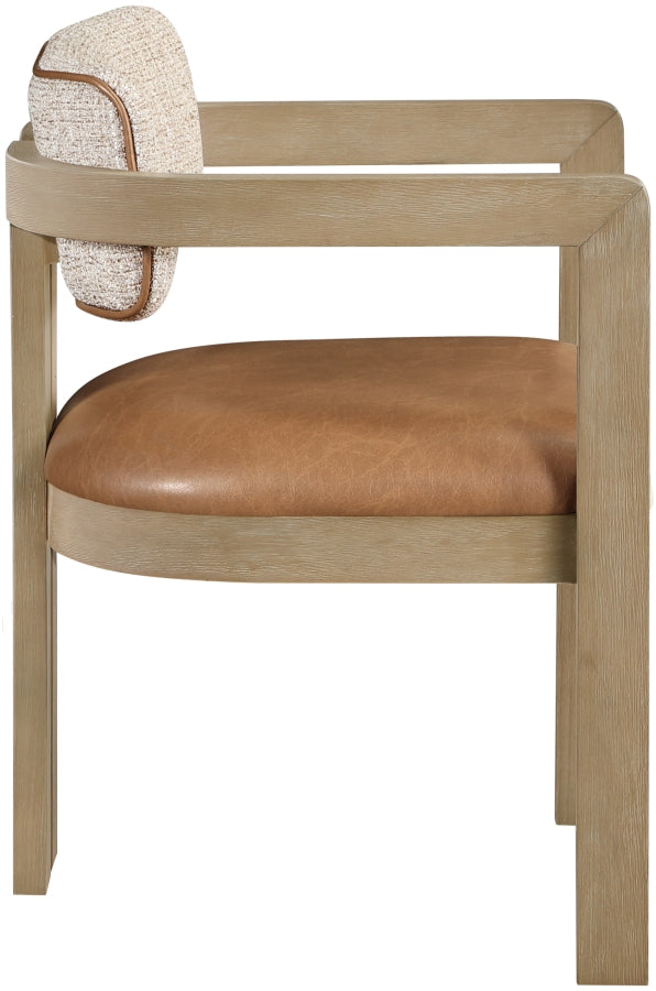 Ravina Vegan Leather and Linen Textured Fabric Upholstered Dining Chair in Cognac, Set of 2 - 88078Cognac-C