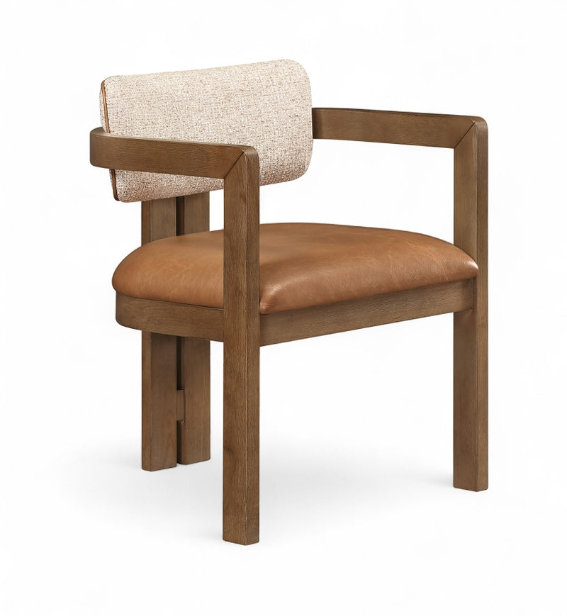Ravina Vegan Leather and Linen Textured Fabric Upholstered Dining Chair in Cognac, Set of 2 - 88079Cognac-C