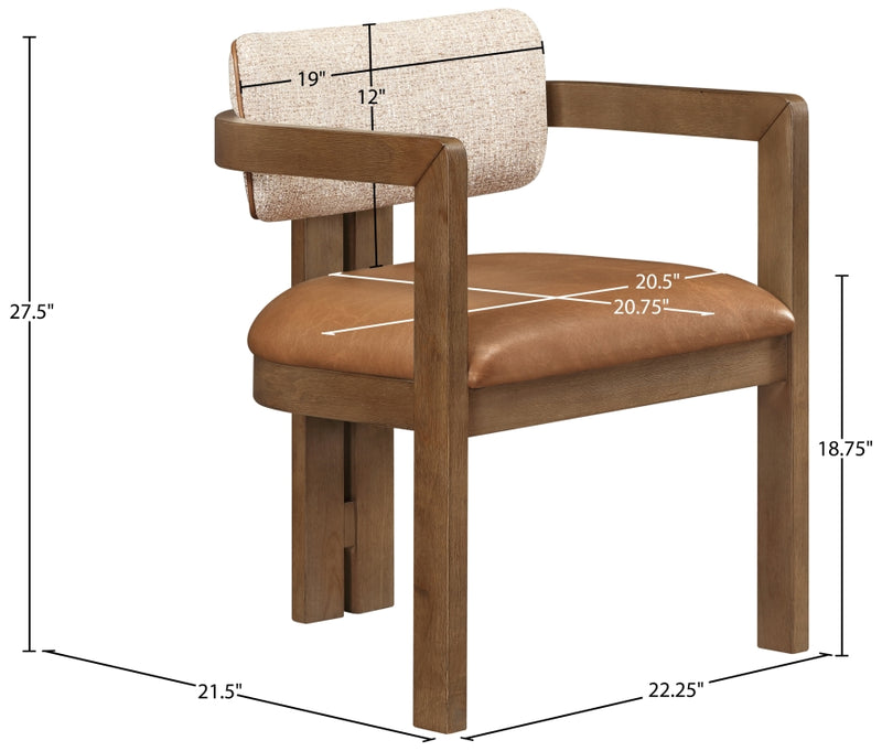Ravina Vegan Leather and Linen Textured Fabric Upholstered Dining Chair in Cognac, Set of 2 - 88079Cognac-C