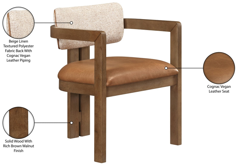 Ravina Vegan Leather and Linen Textured Fabric Upholstered Dining Chair in Cognac, Set of 2 - 88079Cognac-C