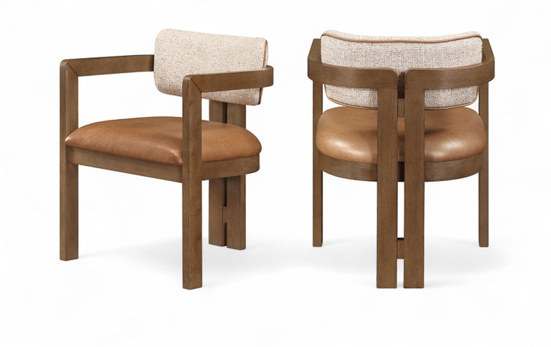 Ravina Vegan Leather and Linen Textured Fabric Upholstered Dining Chair in Cognac, Set of 2 - 88079Cognac-C