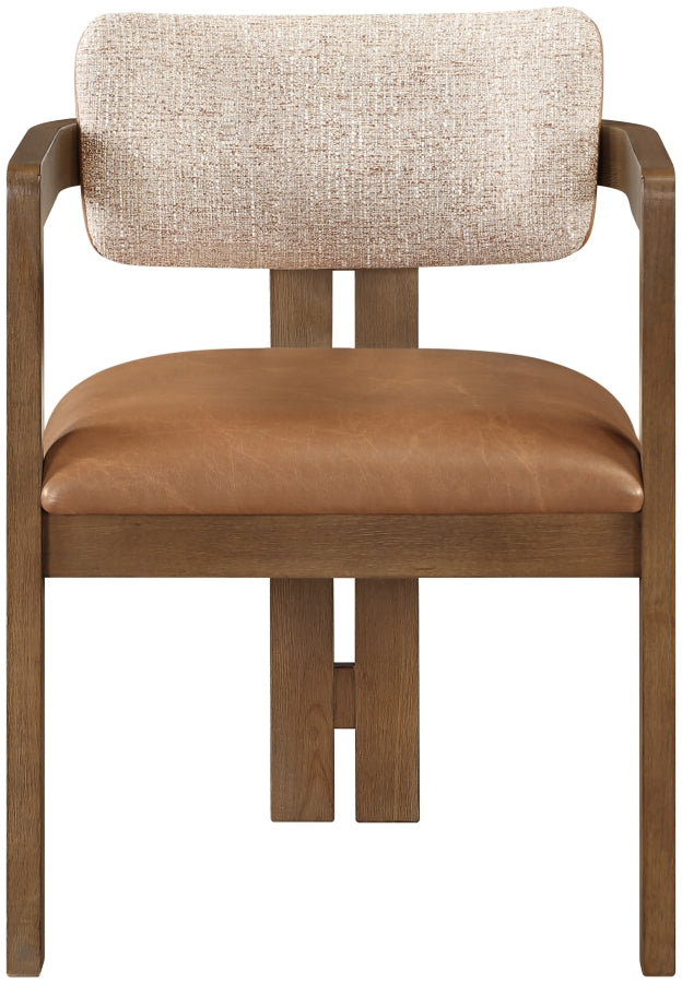 Ravina Vegan Leather and Linen Textured Fabric Upholstered Dining Chair in Cognac, Set of 2 - 88079Cognac-C