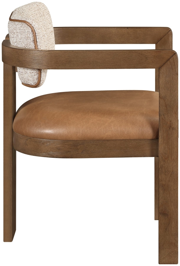 Ravina Vegan Leather and Linen Textured Fabric Upholstered Dining Chair in Cognac, Set of 2 - 88079Cognac-C