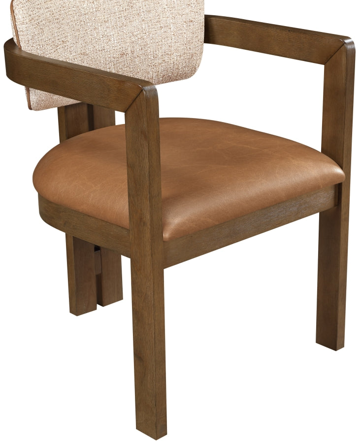 Ravina Vegan Leather and Linen Textured Fabric Upholstered Dining Chair in Cognac, Set of 2 - 88079Cognac-C