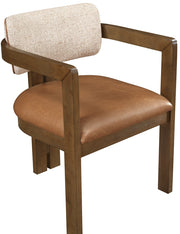 Ravina Vegan Leather and Linen Textured Fabric Upholstered Dining Chair in Cognac, Set of 2 - 88079Cognac-C