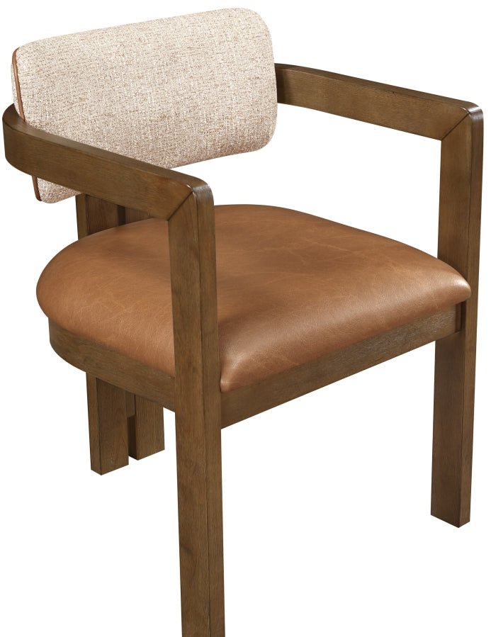 Ravina Vegan Leather and Linen Textured Fabric Upholstered Dining Chair in Cognac, Set of 2 - 88079Cognac-C